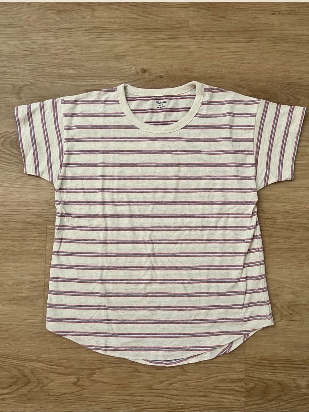 Madewell Striped Wide Sleeve Tee Size M Red White/OffWhite Blue Relaxed Fit